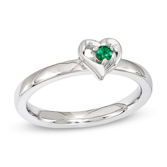 Stackable Expressionsâ¢ 2.5mm Lab-Created Emerald Heart Frame Ring in Sterling Silver