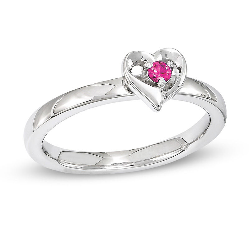 Stackable Expressions™ 2.5mm Lab-Created Ruby Heart Frame Ring in Sterling Silver