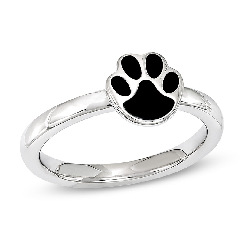 Stackable Expressions™ 2.0mm Black Enamel Paw Ring in Sterling Silver