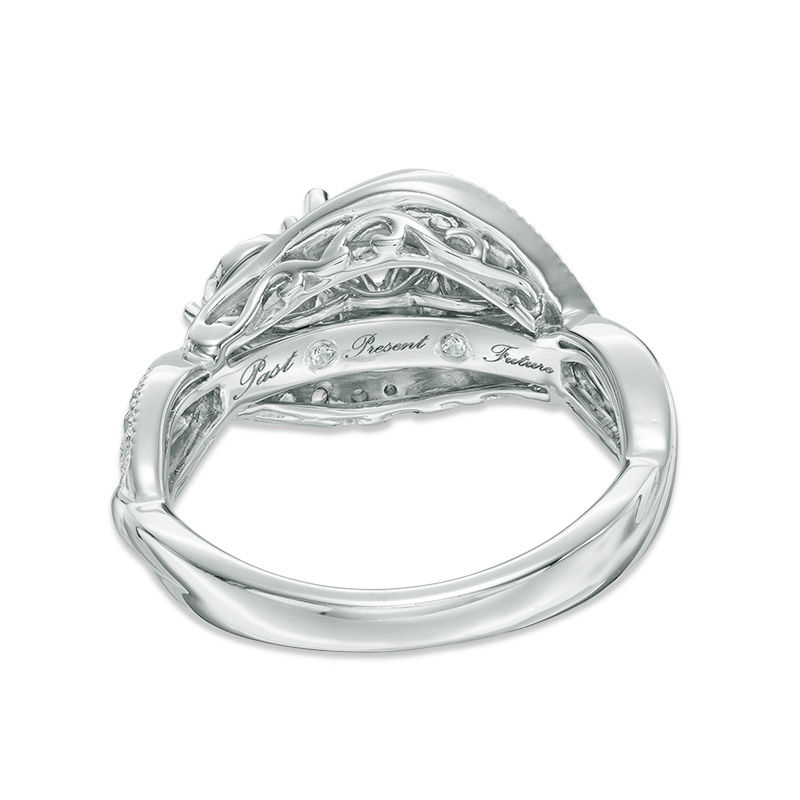 Main Image 3 of 1 CT. T.W. Diamond Past Present Future® Vintage-Style Swirl Engagement Ring in 10K White Gold