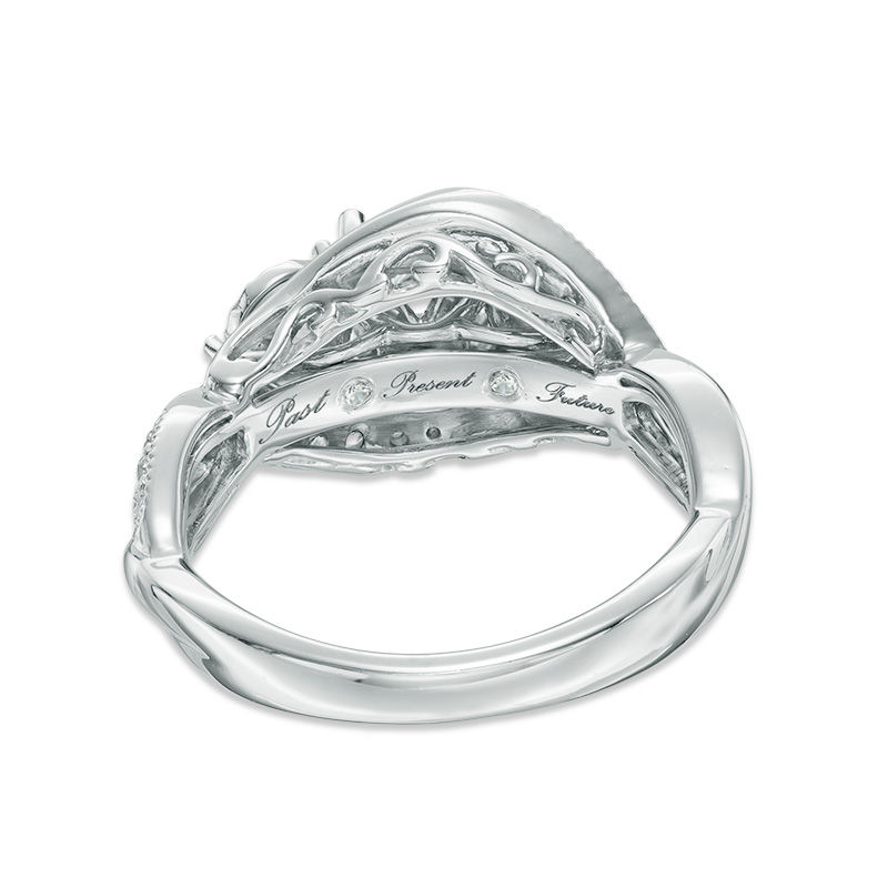 1 CT. T.W. Diamond Past Present Future® Vintage-Style Swirl Engagement Ring in 10K White Gold