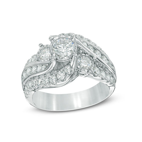 2 CT. T.w. Diamond Past Present FutureÂ® Slant Swirl Engagement Ring in 10K White Gold