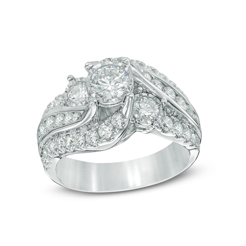 2 CT. T.W. Diamond Past Present Future® Slant Swirl Engagement Ring in 10K White Gold