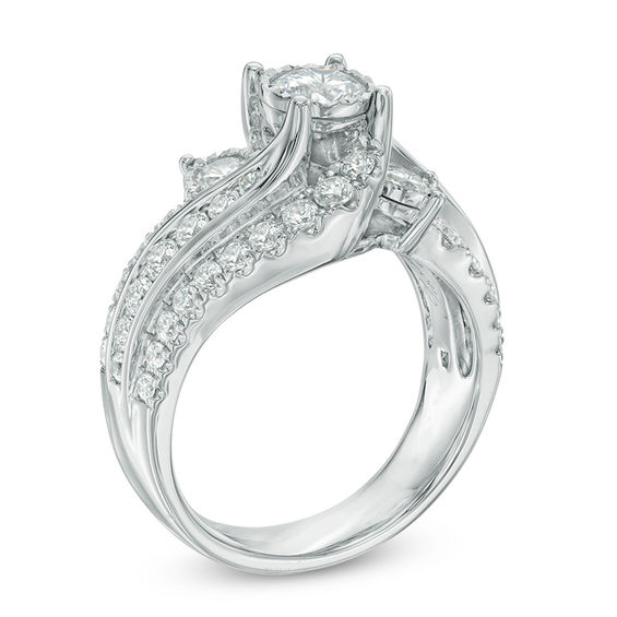 2 CT. T.w. Diamond Past Present FutureÂ® Slant Swirl Engagement Ring in 10K White Gold