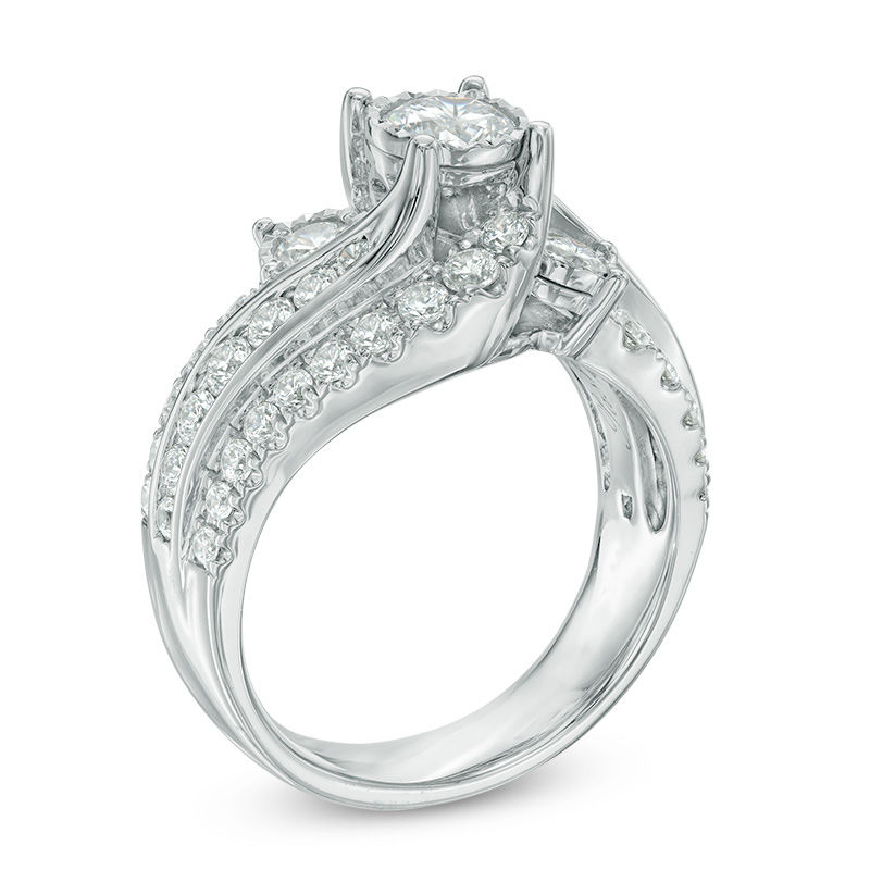 2 CT. T.W. Diamond Past Present Future® Slant Swirl Engagement Ring in 10K White Gold