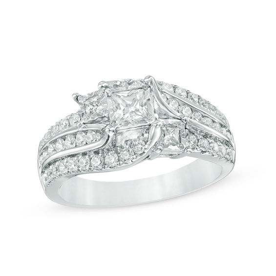 1 CT. T.w. Princess-Cut Diamond Past Present FutureÂ® Slant Swirl Engagement Ring in 10K White Gold