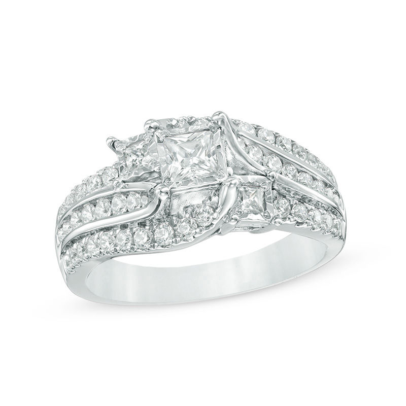 Main Image 1 of 1 CT. T.W. Princess-Cut Diamond Past Present Future® Slant Swirl Engagement Ring in 10K White Gold