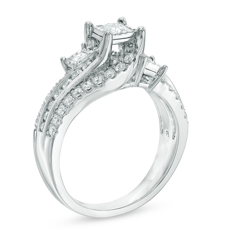 Main Image 2 of 1 CT. T.W. Princess-Cut Diamond Past Present Future® Slant Swirl Engagement Ring in 10K White Gold