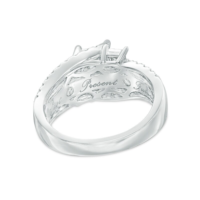 Main Image 3 of 1 CT. T.W. Princess-Cut Diamond Past Present Future® Slant Swirl Engagement Ring in 10K White Gold