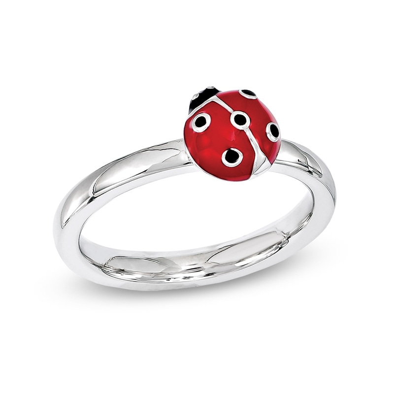 Stackable Expressions™ Red and Black Enamel Ladybug Ring in Sterling Silver