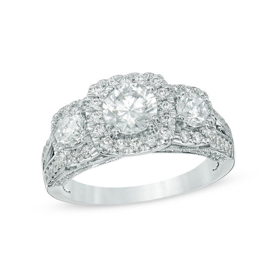 2 CT. T.w. Diamond Past Present FutureÂ® Cushion Frame Engagement Ring in 14K White Gold