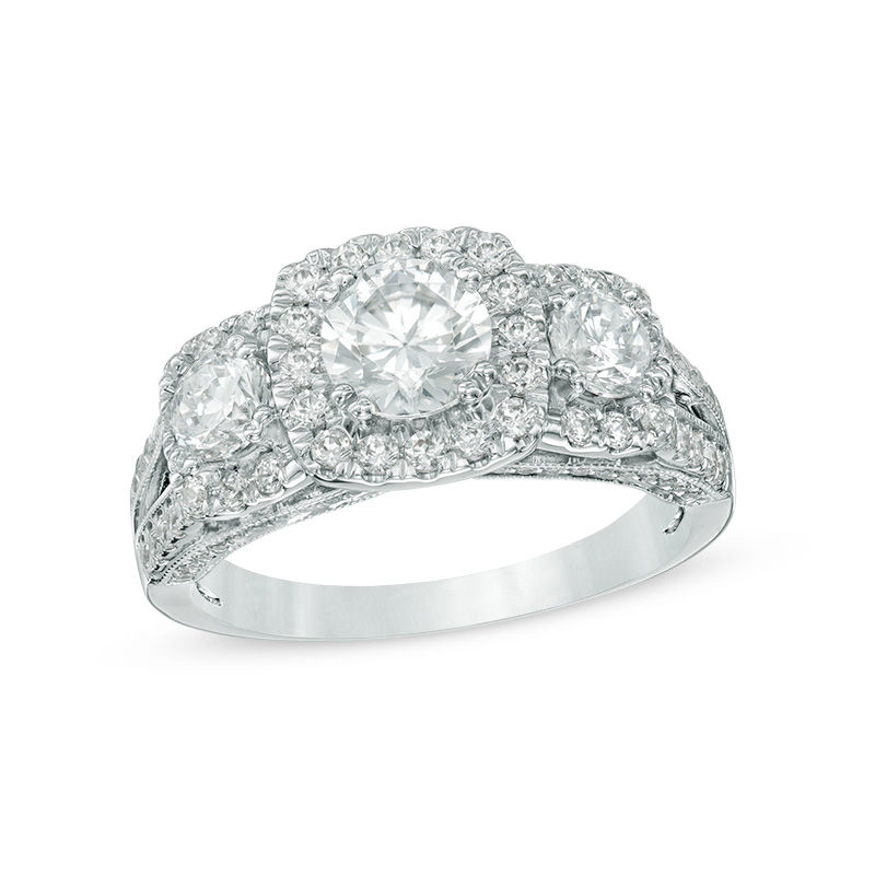 Main Image 1 of 2 CT. T.W. Diamond Past Present Future® Cushion Frame Engagement Ring in 14K White Gold