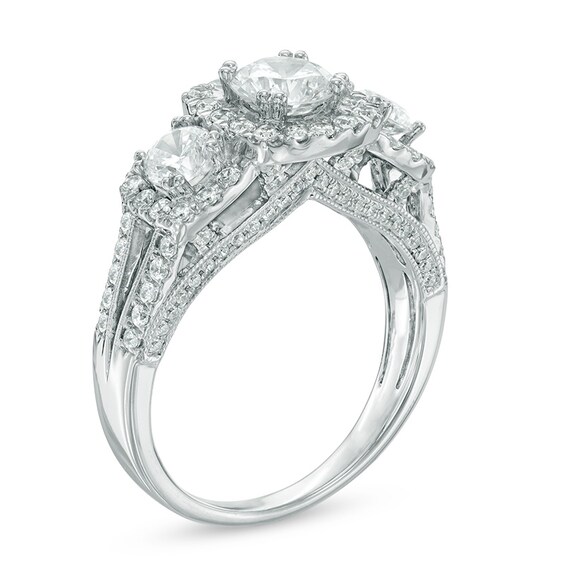 2 CT. T.W. Diamond Past Present Future® Cushion Frame Engagement Ring in 14K White Gold 2 CT. T.W. Diamond Past Present Future® Cushion Frame Engagement Ring in 14K White Gold