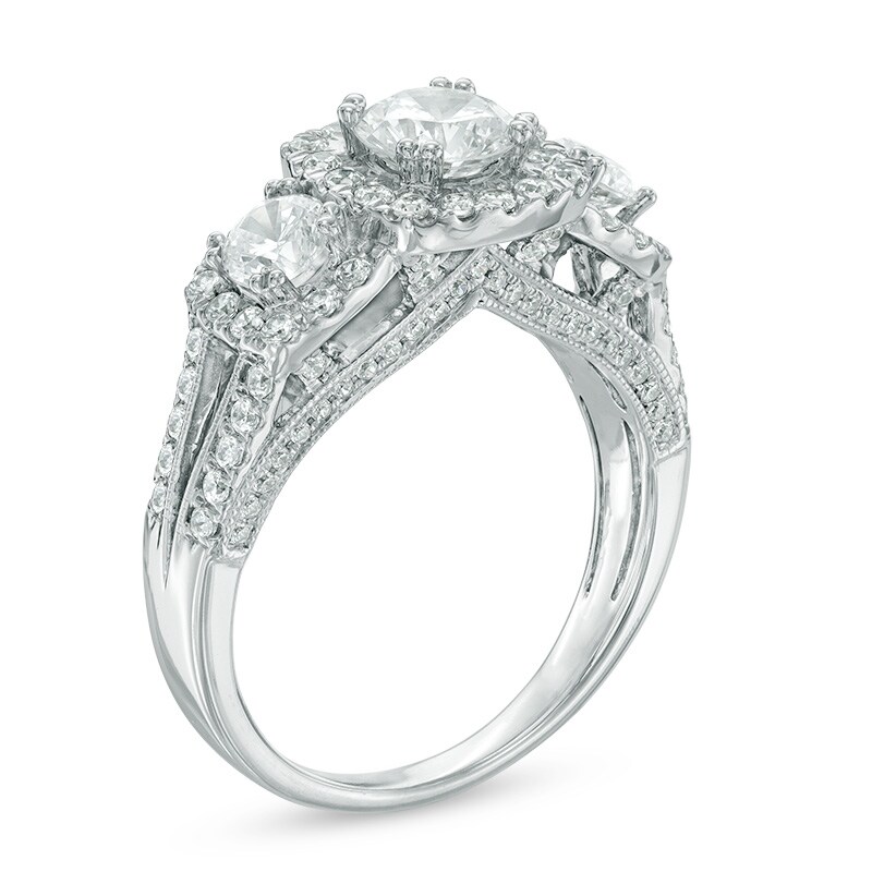 Main Image 2 of 2 CT. T.W. Diamond Past Present Future® Cushion Frame Engagement Ring in 14K White Gold