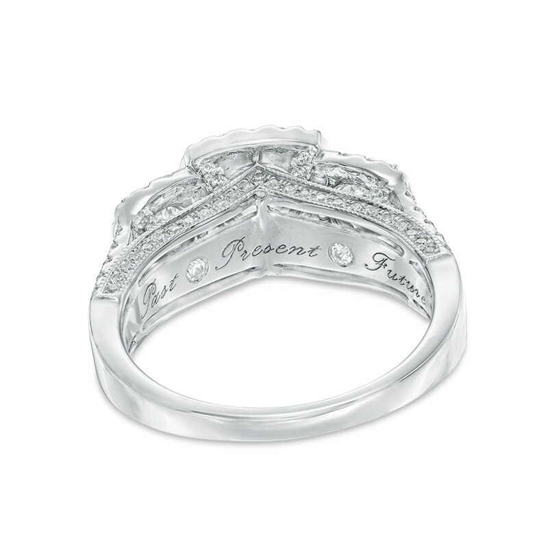 Main Image 3 of 2 CT. T.W. Diamond Past Present Future® Cushion Frame Engagement Ring in 14K White Gold