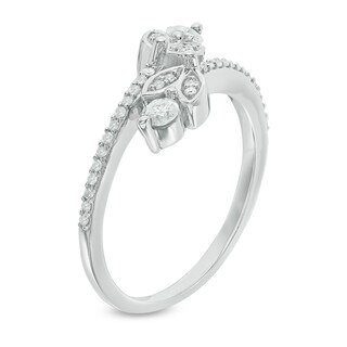 1/3 CT. T.W. Diamond Flower with Leaf Bypass Ring in 10K White Gold | Zales
