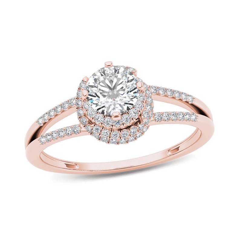 Main Image 1 of 3/4 CT. T.W. Diamond Frame Split Shank Engagement Ring in 14K Rose Gold