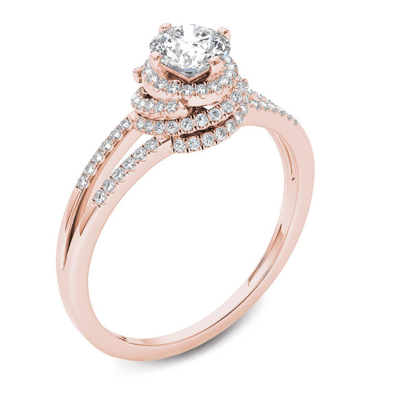 Main Image 2 of 3/4 CT. T.W. Diamond Frame Split Shank Engagement Ring in 14K Rose Gold