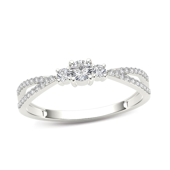 1/4 CT. T.w. Diamond Three Stone Split Shank Engagement Ring in 14K White Gold