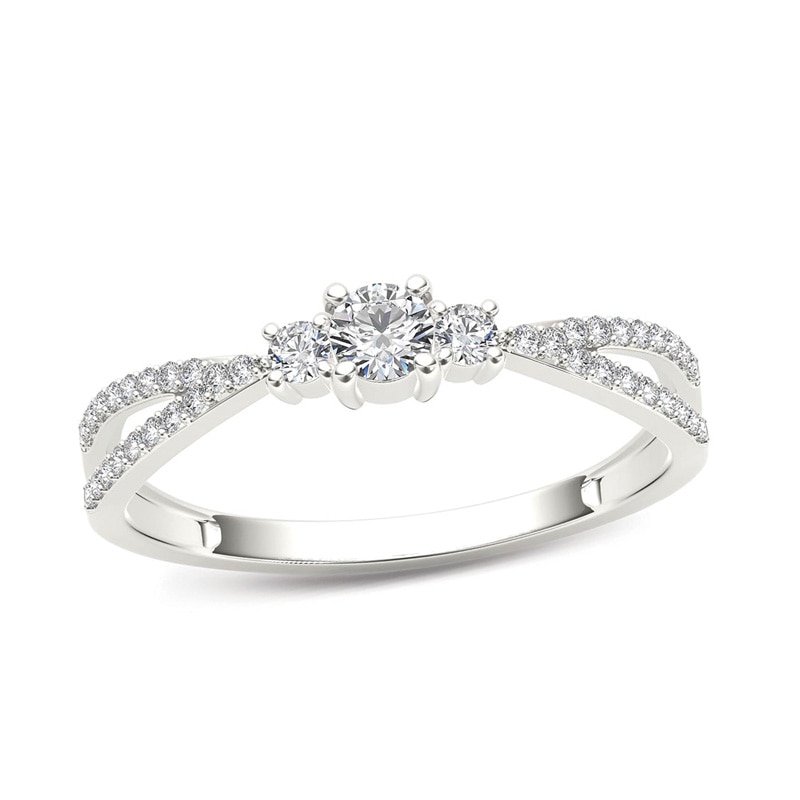 1/4 CT. T.W. Diamond Three Stone Split Shank Engagement Ring in 14K White Gold