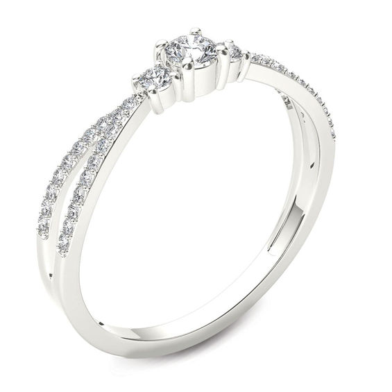 1/4 CT. T.w. Diamond Three Stone Split Shank Engagement Ring in 14K White Gold