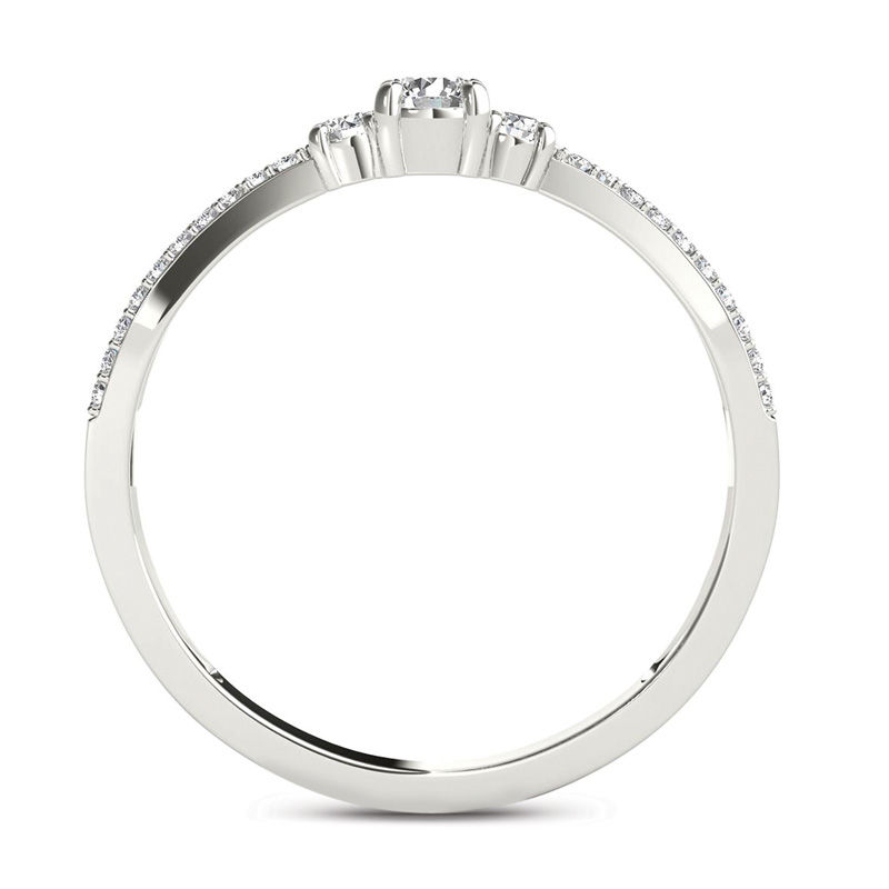 Main Image 3 of 1/4 CT. T.W. Diamond Three Stone Split Shank Engagement Ring in 14K White Gold