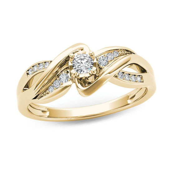 1/8 CT. T.w. Diamond Crossover Bypass Promise Ring in 14K Gold
