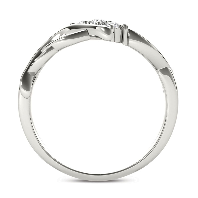 Main Image 3 of 1/10 CT. T.W. Diamond Three Stone Bypass with Hearts Ring in 14K White Gold