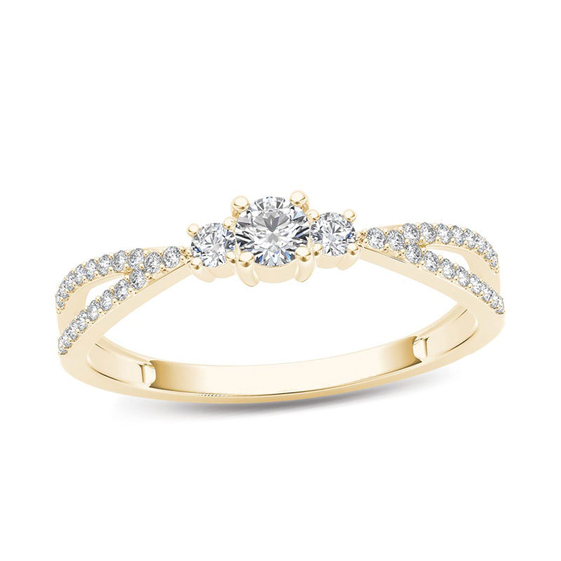 Main Image 1 of 1/4 CT. T.W. Diamond Three Stone Split Shank Engagement Ring in 14K Gold
