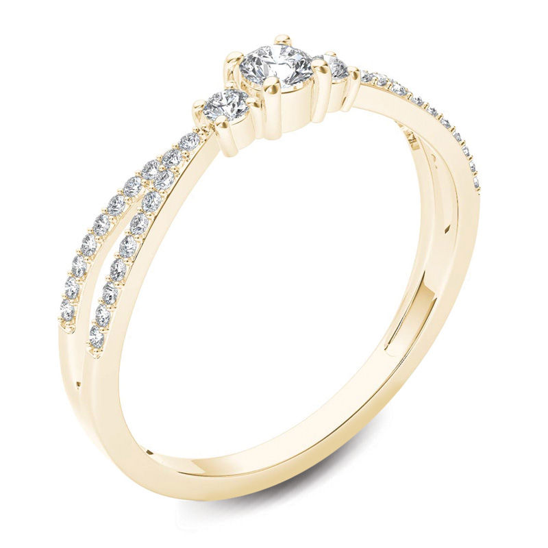 Main Image 2 of 1/4 CT. T.W. Diamond Three Stone Split Shank Engagement Ring in 14K Gold