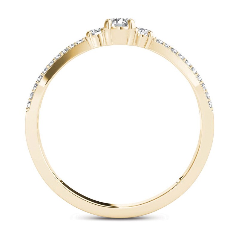 Main Image 3 of 1/4 CT. T.W. Diamond Three Stone Split Shank Engagement Ring in 14K Gold