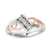 Thumbnail Image 1 of 1/10 CT. T.W. Diamond Three Stone Bypass with Hearts Ring in 14K White Gold and Rose Rhodium