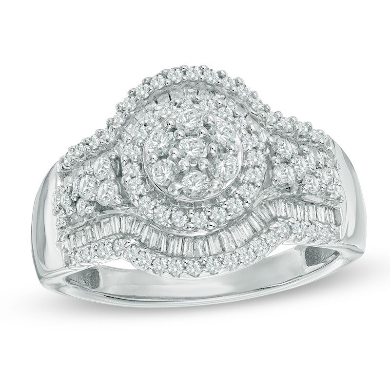 1 CT. T.W. Multi-Diamond Contour Double Frame Ring in 10K White Gold