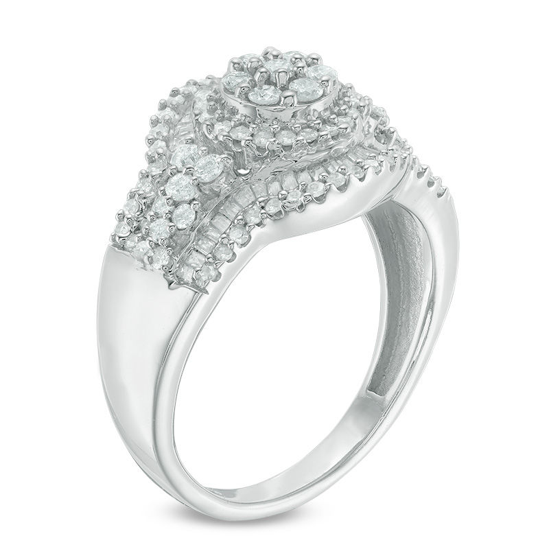 1 CT. T.W. Multi-Diamond Contour Double Frame Ring in 10K White Gold