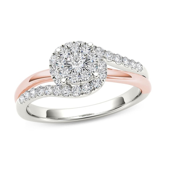 1/2 CT. T.w. Multi-Diamond Swirl Frame Engagement Ring in 14K Two-Tone Gold