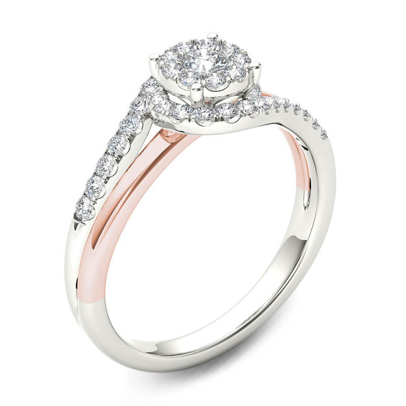 1/2 CT. T.W. Multi-Diamond Swirl Frame Engagement Ring in 14K Two-Tone Gold