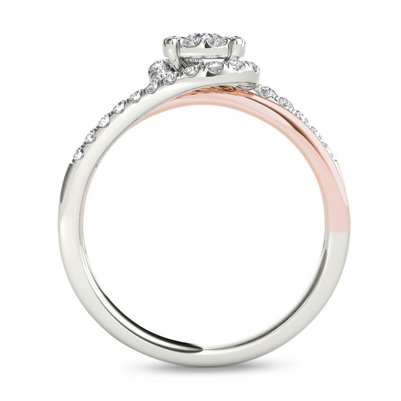 Main Image 3 of 1/2 CT. T.W. Multi-Diamond Swirl Frame Engagement Ring in 14K Two-Tone Gold