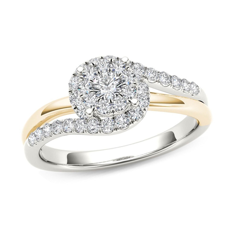 Main Image 1 of 1/2 CT. T.W. Multi-Diamond Swirl Frame Engagement Ring in 14K Two-Tone Gold