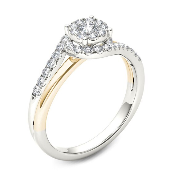 1/2 CT. T.w. Multi-Diamond Swirl Frame Engagement Ring in 14K Two-Tone Gold