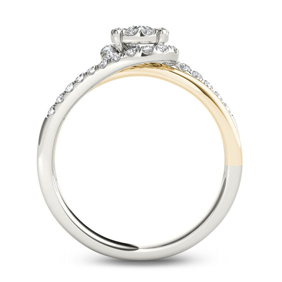 1/2 CT. T.w. Multi-Diamond Swirl Frame Engagement Ring in 14K Two-Tone Gold