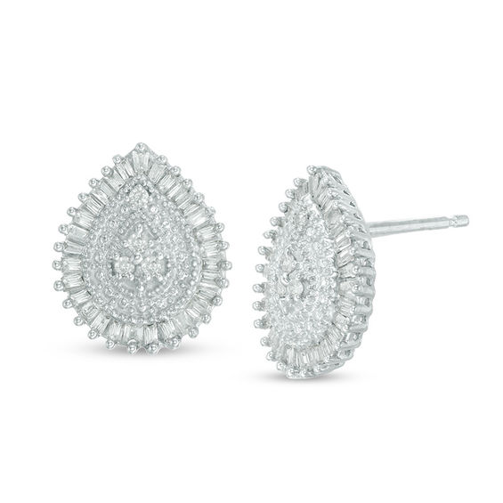 1 Ct T W Composite Diamond Teardrop Frame Stud Earrings In 10k T W Composite Diamond Teardrop Frame Stud Earrings In 10k White Gold