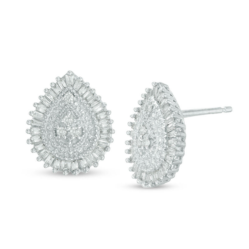 Main Image 1 of 1/4 CT. T.W. Pear-Shaped Multi-Diamond Frame Stud Earrings in 10K White Gold