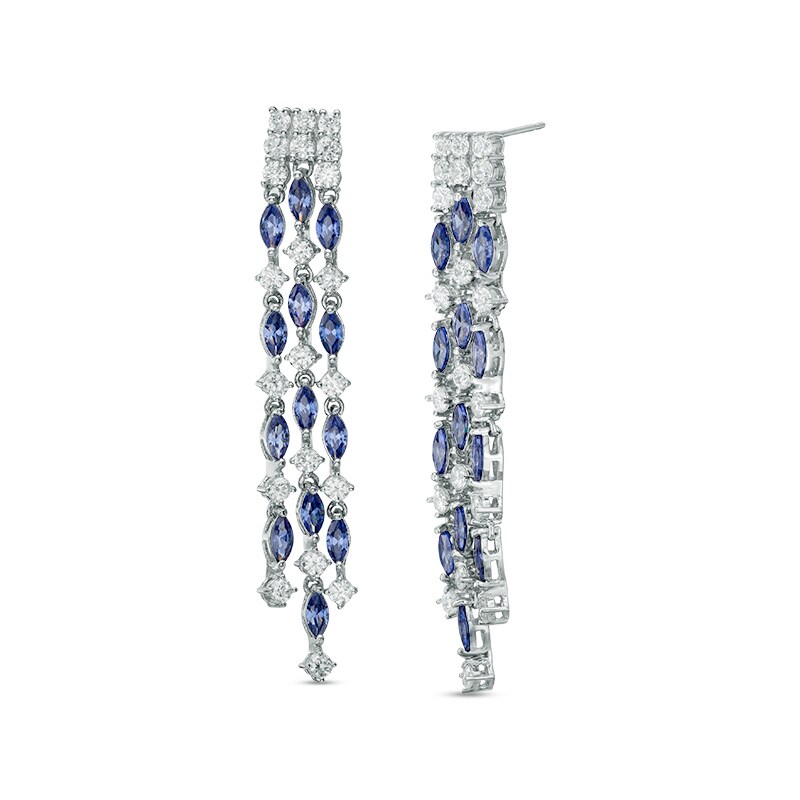 Main Image 1 of Marquise Tanzanite and Lab-Created White Sapphire Chandelier Drop Earrings in Sterling Silver