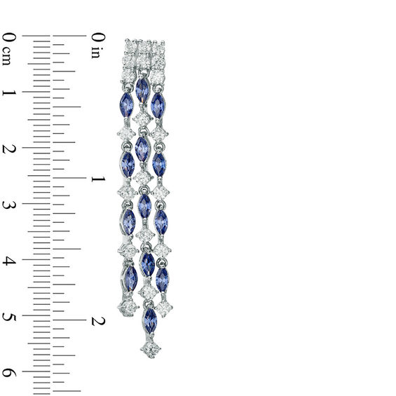 Marquise Tanzanite and Lab-Created White Sapphire Chandelier Drop Earrings in Sterling Silver