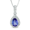 Thumbnail Image 1 of Pear-Shaped Tanzanite and 1/10 CT. T.W. Diamond Frame Drop Pendant in 10K White Gold