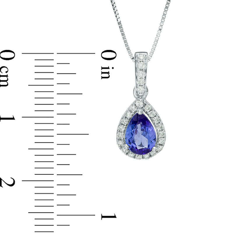 Main Image 2 of Pear-Shaped Tanzanite and 1/10 CT. T.W. Diamond Frame Drop Pendant in 10K White Gold