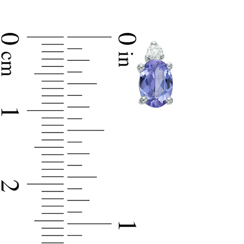 Main Image 2 of Oval Tanzanite and Diamond Accent Stud Earrings in 10K White Gold