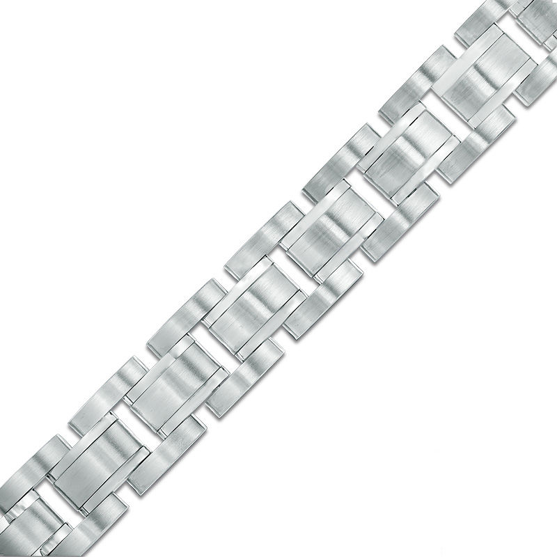 Main Image 1 of Men's Satin Link Bracelet in Stainless Steel - 8.5&quot;