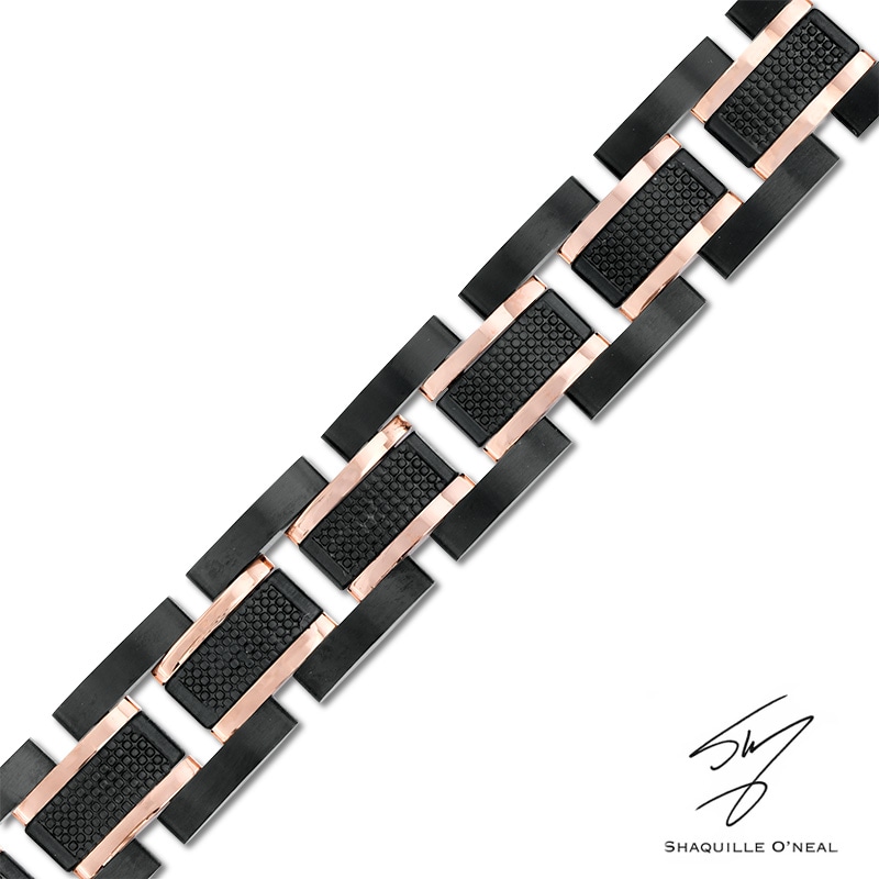Main Image 1 of Black and Rose IP Stainless Steel with Carbon Fiber Bracelet - 8.5"