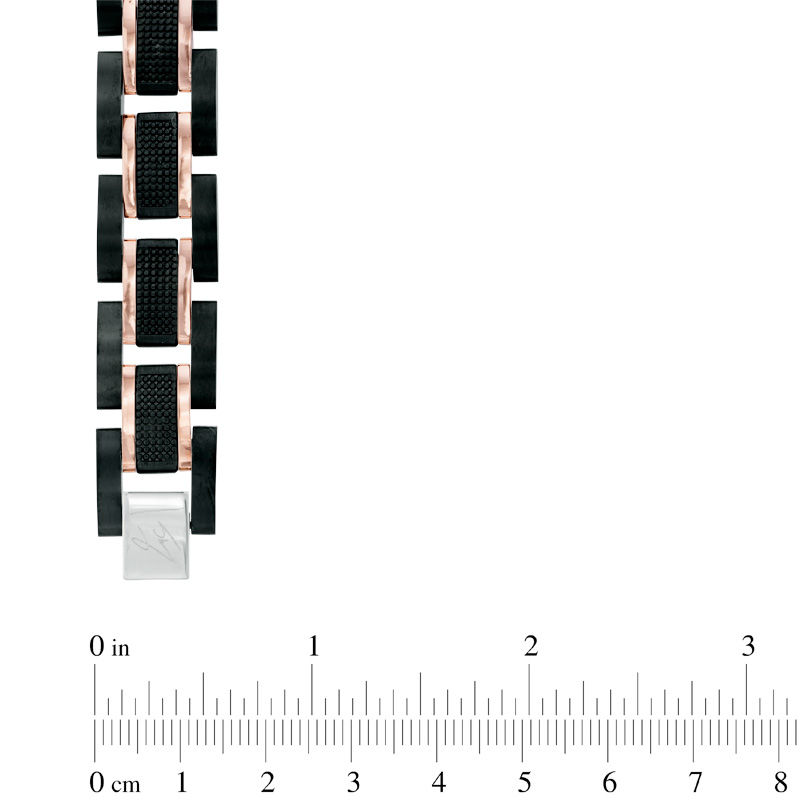 Main Image 3 of Black and Rose IP Stainless Steel with Carbon Fiber Bracelet - 8.5"